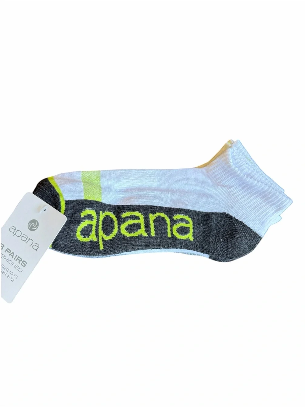 Apana Low-Cut Athletic Sock with Neon Lime Logo Set NWT